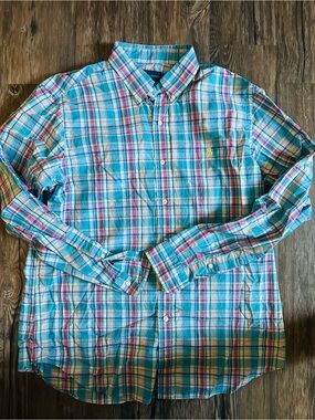 Ralph Lauren Men's Turquoise Plaid Button-Down Shirt